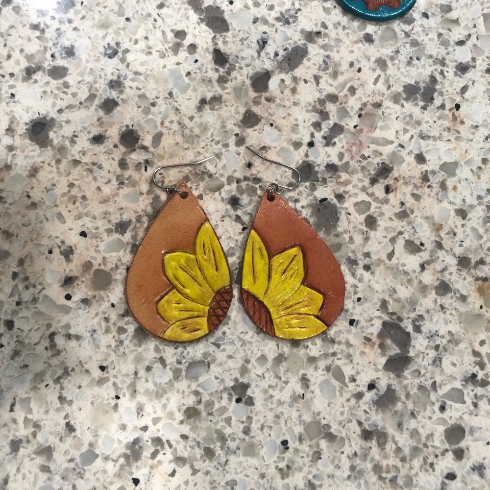 Tooled leather earrings